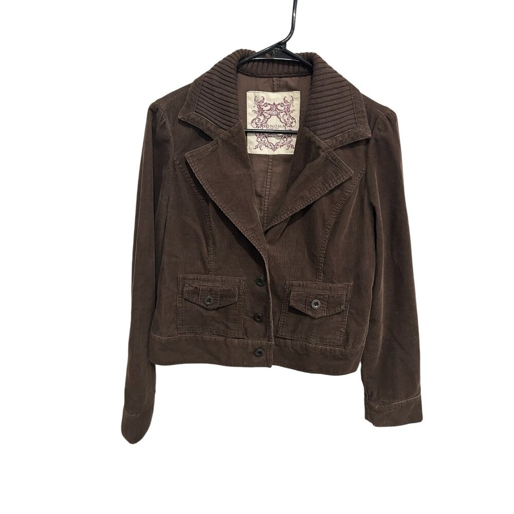 Sonoma Life + Style Brown Button Front Corduroy Jacket Sz Small Cotton Retro